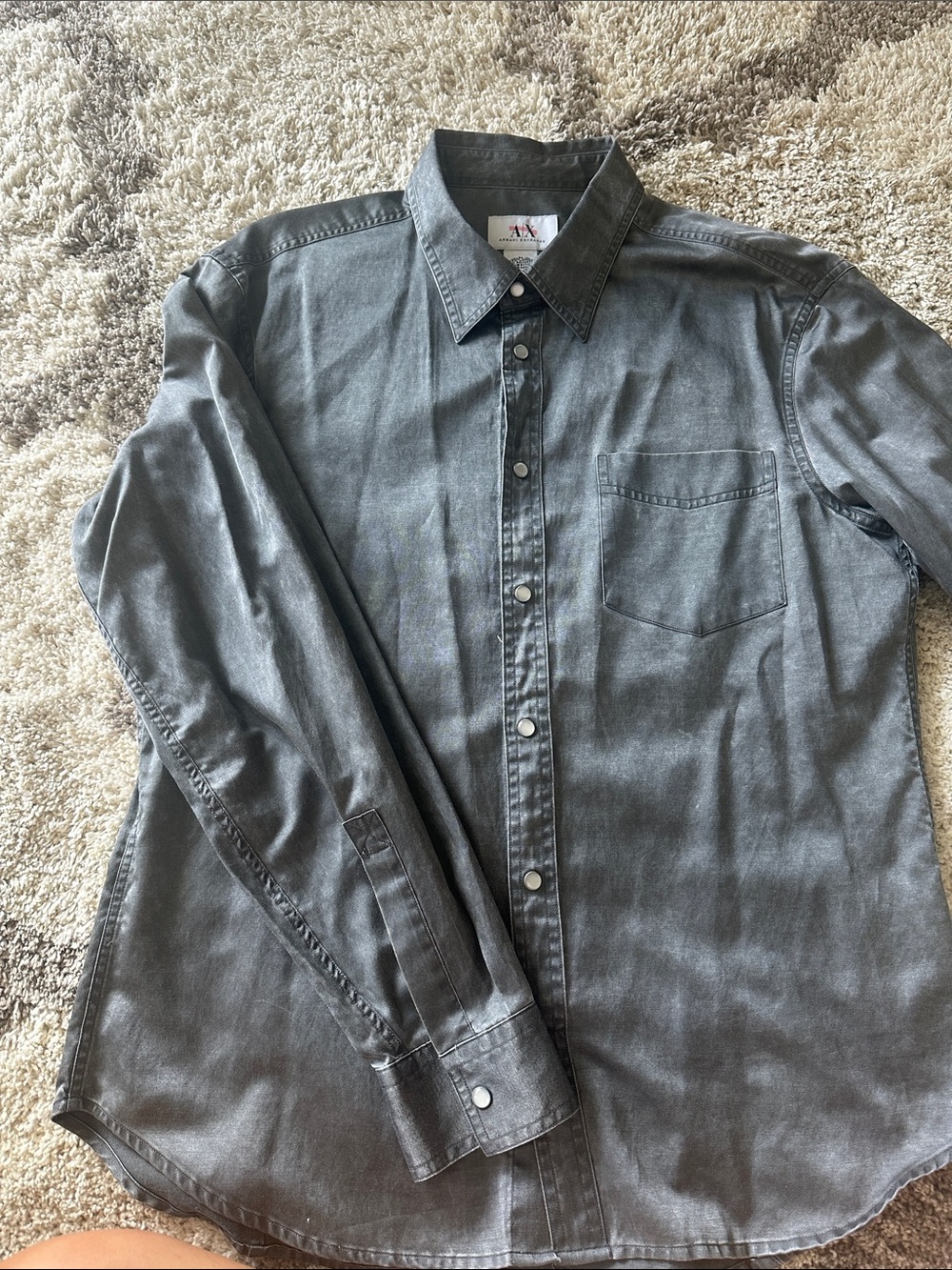 A/X Armani Exchange Men's Gray Long-Sleeve Button-Down Shirt Sz L